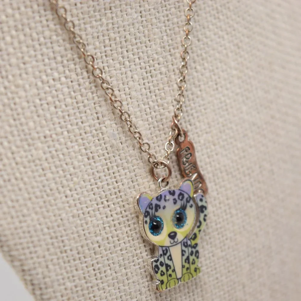 Mini Beanie Boos Friends Necklace Cat Leopard Pendant Glitter Eyes
